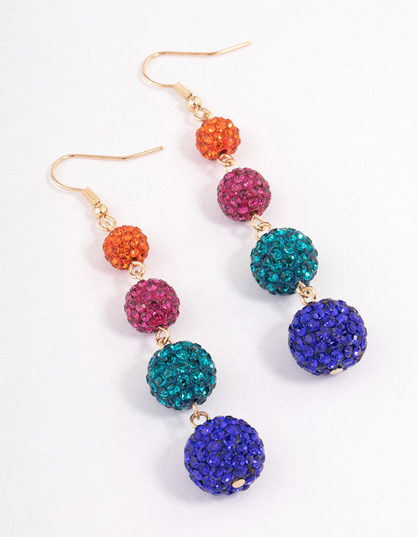 Gold Triple Ball Drop Earrings