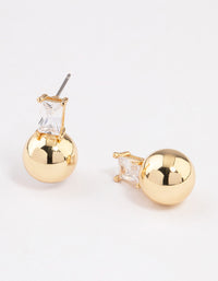 Gold Plated Cubic Zirconia Baguette & Ball Stud Earrings - link has visual effect only