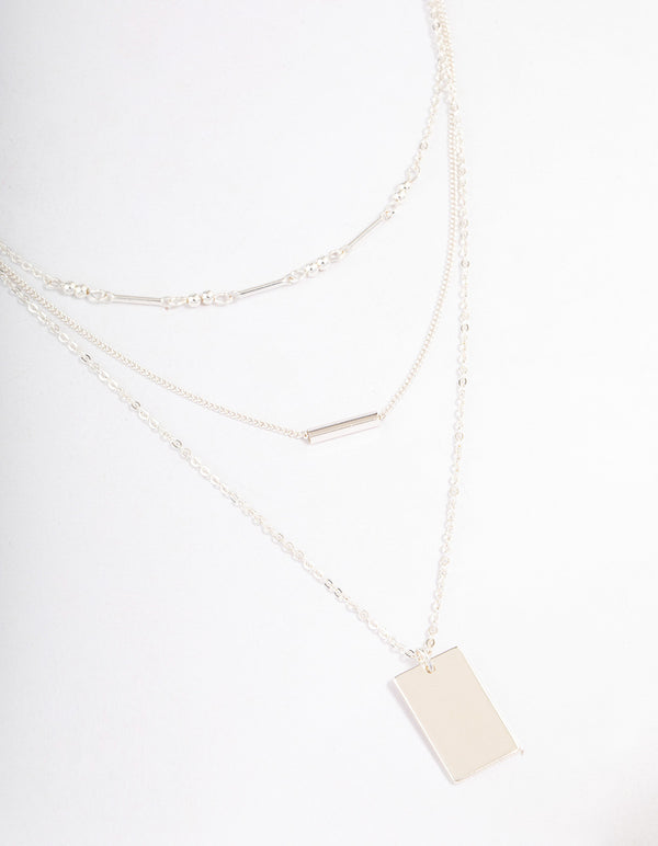 Silver Plated Dainty Rectangle Layered Necklace