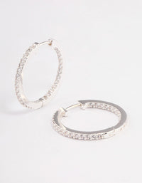 Silver Plated Cubic Zirconia Pave Huggie Hoop Earrings - link has visual effect only