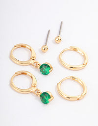 Gold Plated Cubic Zirconia Round Cut Huggie Earrings Pack - link has visual effect only