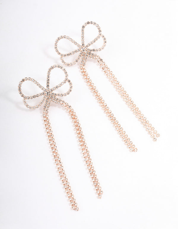 Rose Gold Big Bow Diamante Drop Earrings