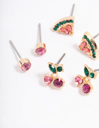 Pink Fruity Stud Earrings 4-Pack - link has visual effect only