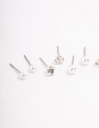 Silver Pearl & Diamante Stud Earrings 4-Pack - link has visual effect only