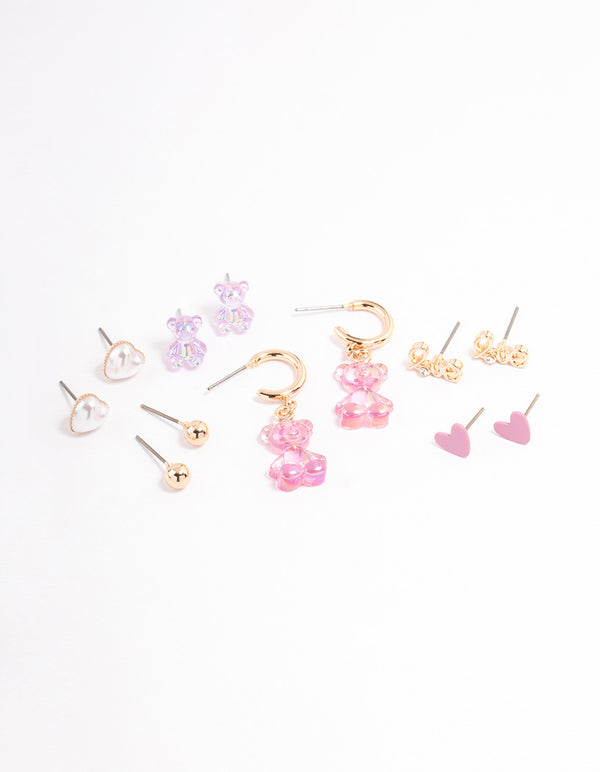 Gold Pastel Cute Love Earrings 6-Pack