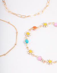 Gold Colourful Daisy & Chain Bracelet Pack - link has visual effect only