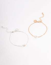 Gold & Silver Freshwater Pearl Bestie Bracelet Pack - link has visual effect only