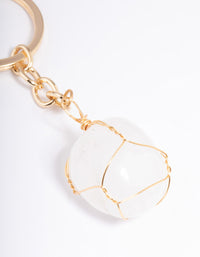 Gold Clear Quartz Semi-Precious Key Ring - link has visual effect only