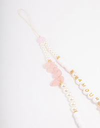 Mixed Bead & Rose Quartz Phone Strap - link has visual effect only