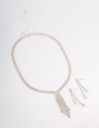 Silver Diamante Tassel Cupchain Jewellery Set - link has visual effect only