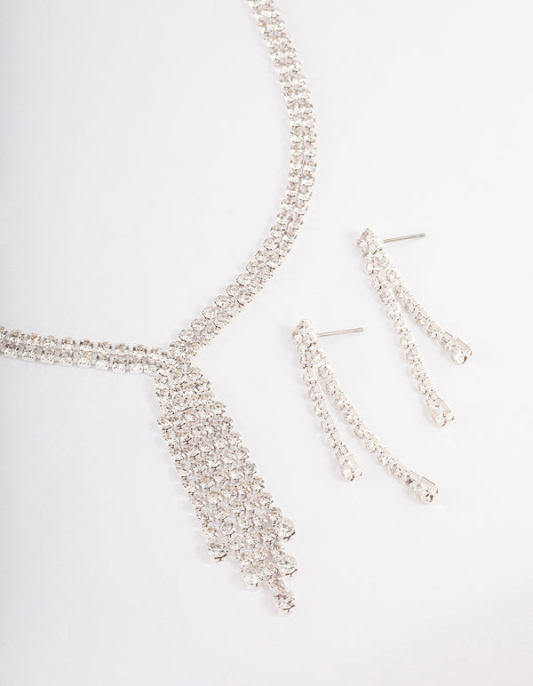 Silver Diamante Tassel Cupchain Jewellery Set