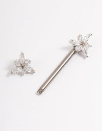 Titanium Cubic Zirconia Flower Nipple Bar - link has visual effect only