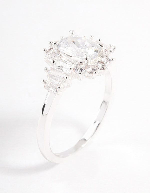 Silver Plated Oval Baguette Grand Ring