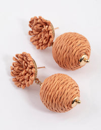 Gold Raffia Flower Ball Earrings - link has visual effect only