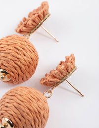 Gold Raffia Flower Ball Earrings - link has visual effect only