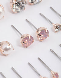 Rose Gold Pearl & Diamante Stud Earrings 8-Pack - link has visual effect only