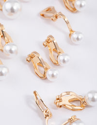 Gold Graduating Pearl Clip On Earrings 5-Pack - link has visual effect only