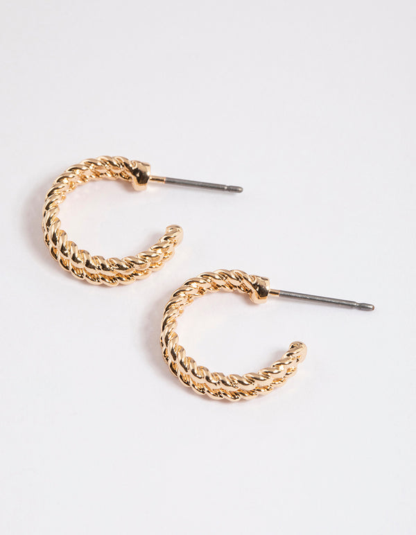 Gold Double Twisted Huggie Earrings