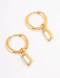 Waterproof Gold Plated Stainless Steel Classic Baguette Huggie Earrings - link has visual effect only