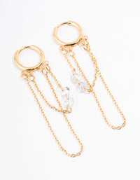 Waterproof Gold Plated Stainless Steel Double Chain Cubic Zirconia Huggie Earrings - link has visual effect only