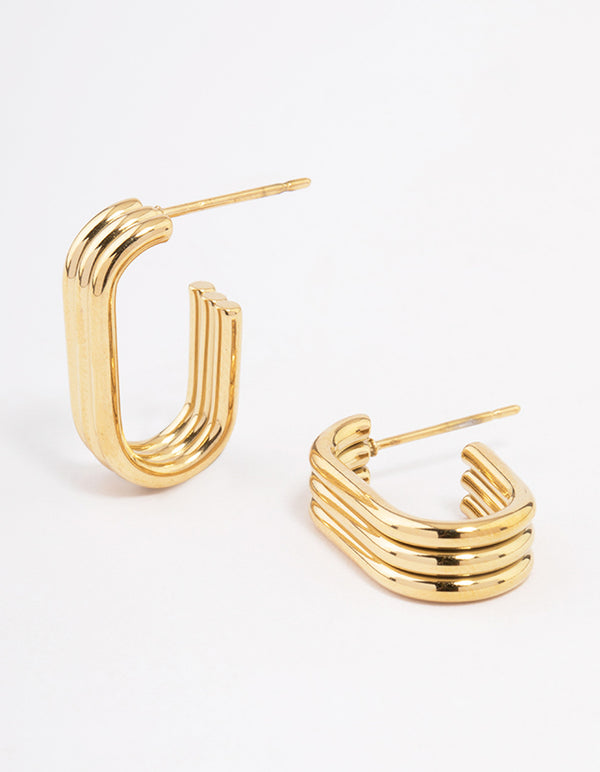 Waterproof Gold Plated Stainless Steel Trio Oval Huggie Earrings