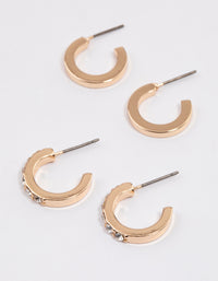 Gold Plain & Diamante Hoop Earring Pack - link has visual effect only