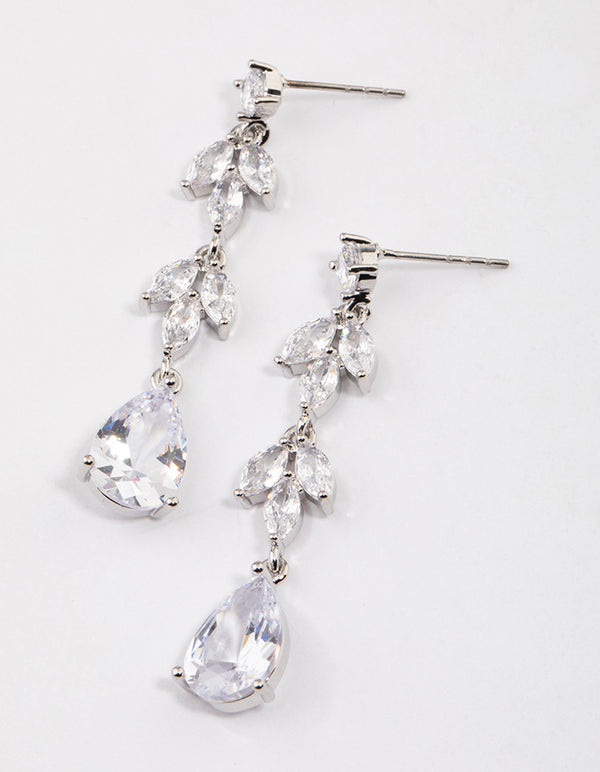 Rhodium Double Vine Teardrop Earrings