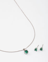 Rhodium Emerald Stone Jewellery Set - link has visual effect only