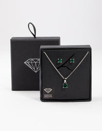 Rhodium Emerald Stone Jewellery Set - link has visual effect only