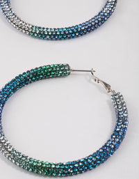 Rhodium Blue Jet Crusted Hoop Earrings - link has visual effect only