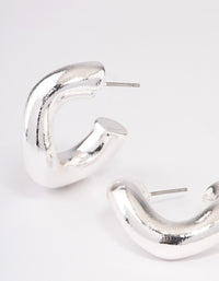 Silver Wave Thick Hoop Earrings - link has visual effect only