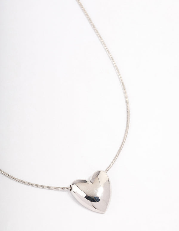 Silver Large Plain Heart Pendant Necklace