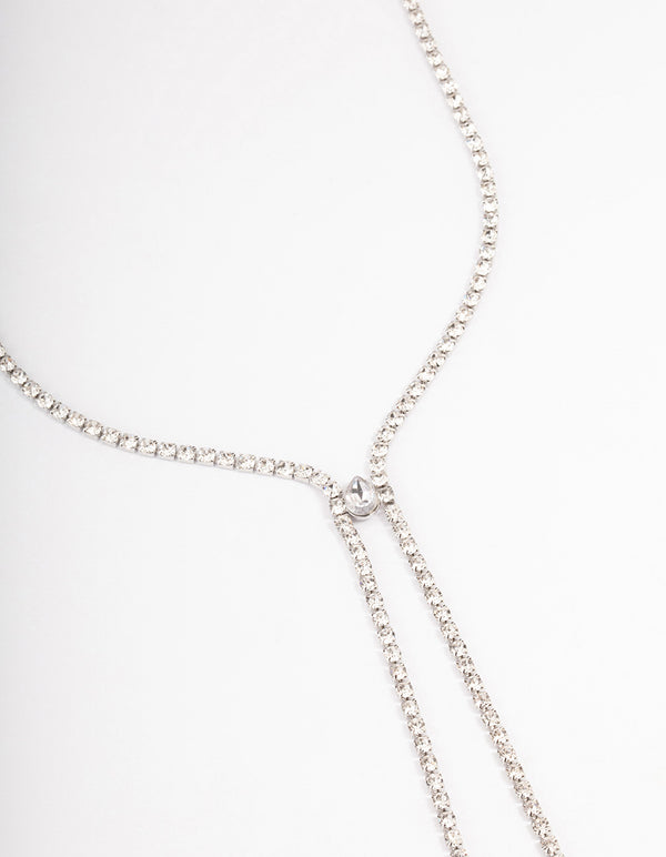 Silver Diamante Pear Y-Necklace