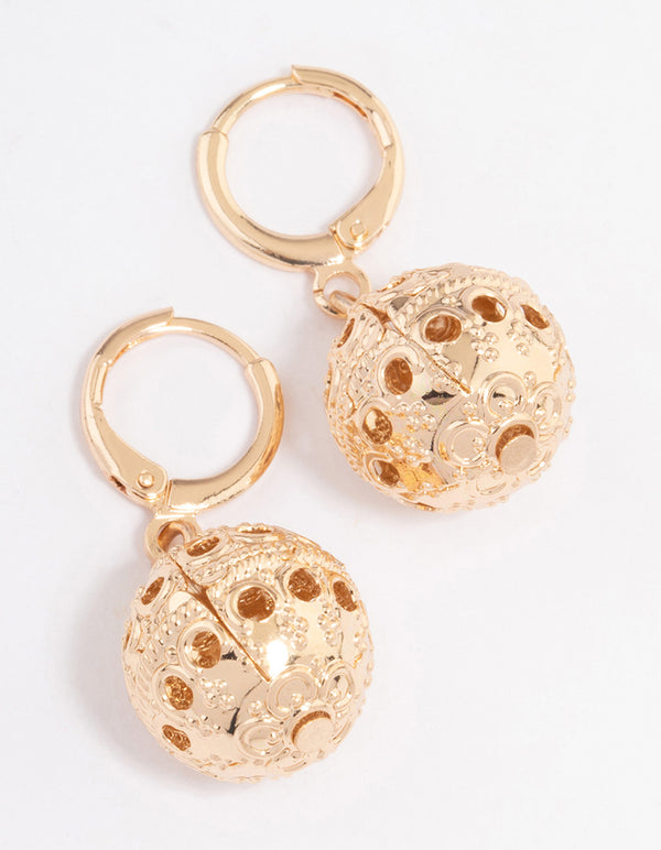 Gold Filigree Ball Huggie Earrings