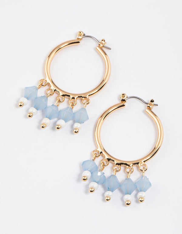 Blue Facet Beaded Drop Hoop Earrings