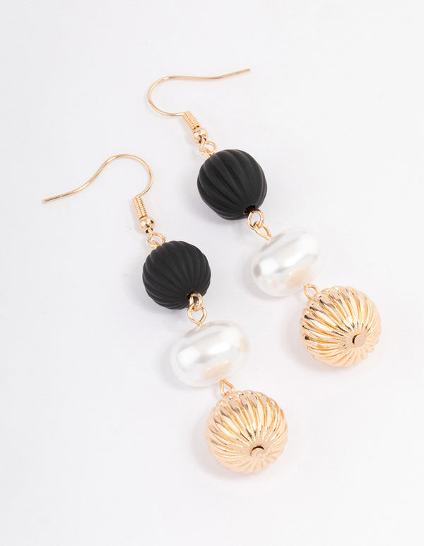 Black Triple Ball Beaded Drop Earrings