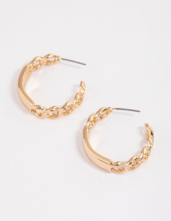 Gold Link Chain Hoop Earrings