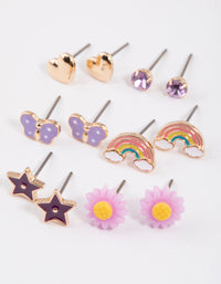 Kids Purple Star Rainbow Stud Earrings 6-Pack - link has visual effect only