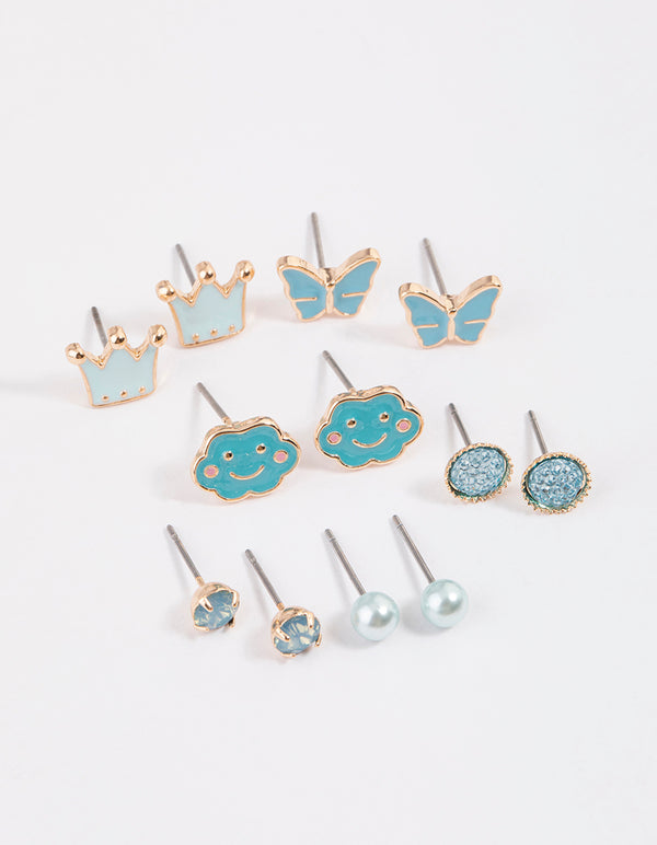 Kids Crown Butterfly Stud Earrings 6-Pack