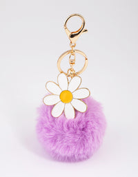 Kids Fabric Daisy Pom Pom Key Ring - link has visual effect only