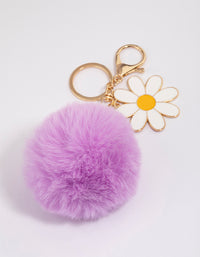 Kids Fabric Daisy Pom Pom Key Ring - link has visual effect only