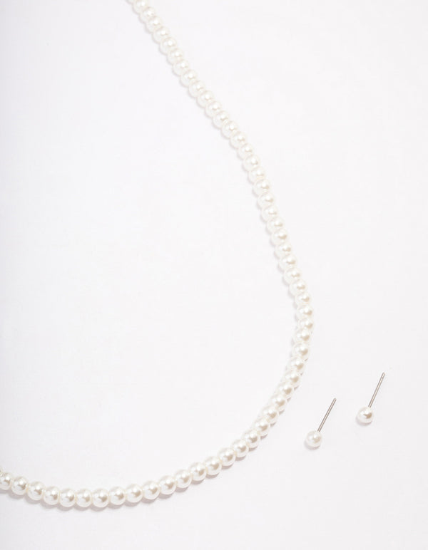 Silver Basic Pearl Strand Jewellery Set