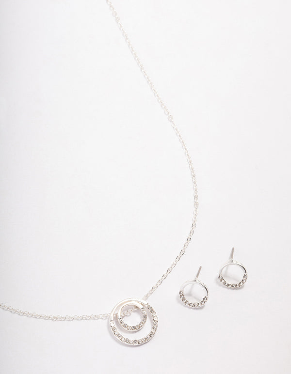 Silver Double Open Circle Jewellery Set