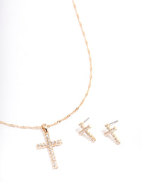 Gold Diamante Cross Jewellery Set - link has visual effect only