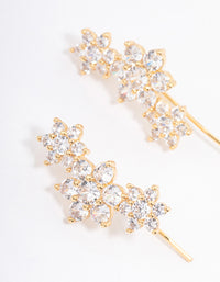 Gold Plated Cubic Zirconia Triple Flower Cuff Earrings - link has visual effect only