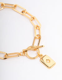 Gold Plated Rectangle Star Diamante Bracelet - link has visual effect only