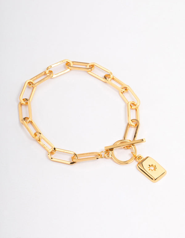 Gold Plated Rectangle Star Diamante Bracelet