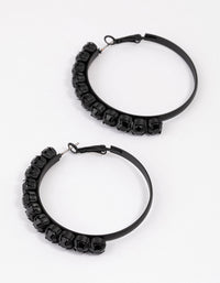 Coated Black Half Stone Hoop Earrings - link has visual effect only