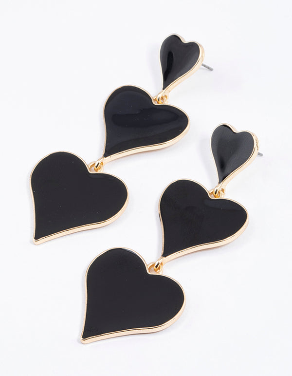 Gold Graduated Triple Heart Drop Earrings