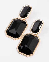 Gold Statement Square Double Stone Drop Earrings - link has visual effect only